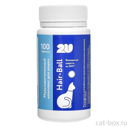 Мультивитаминный комплекс для кошек, выведение комков шерсти Hair-Ball, 100таб.-0