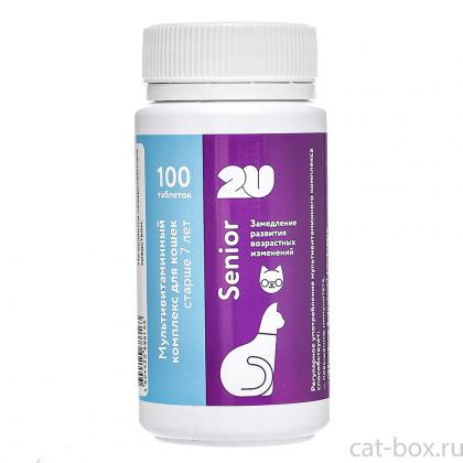 Мультивитаминный комплекс для пожилых кошек для поддержания иммунитета и замедления развития возрастных изменений, senior cat, 100таб.-0