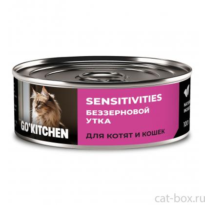 Корм консервированный полнорационный беззерновой для котят и кошек с чувствительным пищеварением с уткой, 0.1кг-0