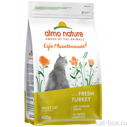 Полнорационный сухой корм для взрослых кошек со свежей индейкой и коричневым рисом. Life Maintenance, Fresh Turkey, 0.4кг-0