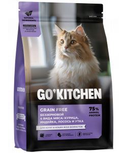 Беззерновой корм для котят и кошек всех возрастов с курицей, индейкой, лососем и уткой, GRAIN FREE ADULT 4 Meat Recipe, 0.4кг