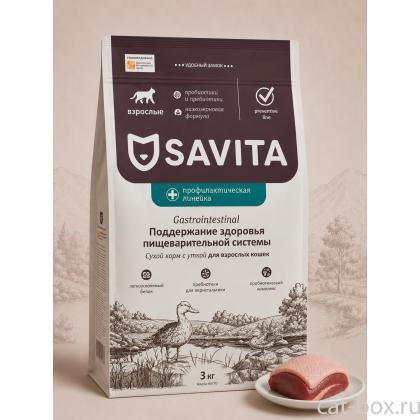 Savita Preventive Line Gastrointestinal Сухой корм для взрослых кошек с уткой Поддержание здоровья пищеварительной системы, 3кг-0