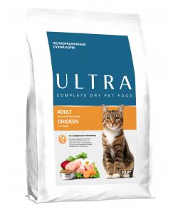Полнорационный сухой корм для взроcлых кошек с курицей, 10кг