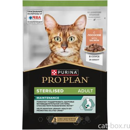 Паучи для взрослых стерилизованных кошек лосось в соусе, Sterilised MAINTENANCE, 85г-0