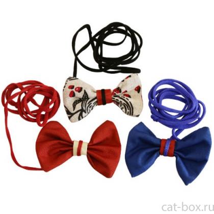 Игрушка для кошек шуршащая бантик на эластичном шнуре 10 см текстиль (набор 10 шт)-0