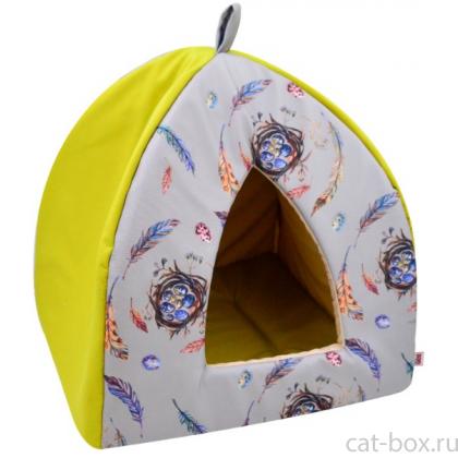 Дом вигвам «Птицы» мебельная ткань, горчично-желтый, 38*38*40 см-0