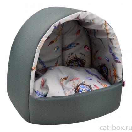 Дом эстрада «Птицы» мебельная ткань, темно-серый, 42*36*36 см -0