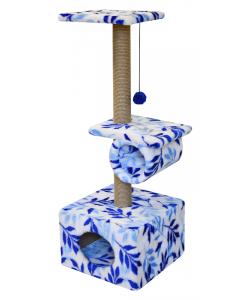 Комплекс "Куб 2 полки с трубой" из меха, с рисунком "FANTASY" голубой, 40х40х110 см