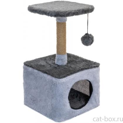 Домик-когтеточка "НИКА" разборный, квадратный, 34*34*h60см (мех, джут) серый -0