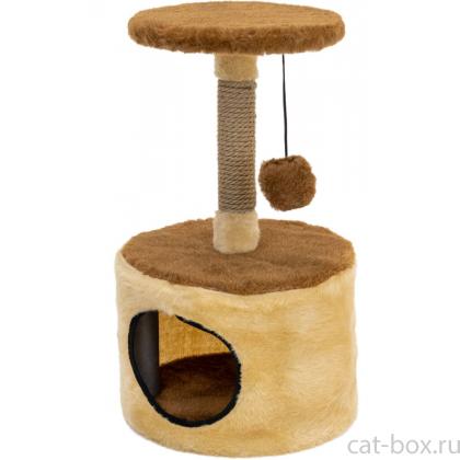 Домик-когтеточка ЭММА разборный, круглый, 34*34*60см (мех, джут) бежевый -0