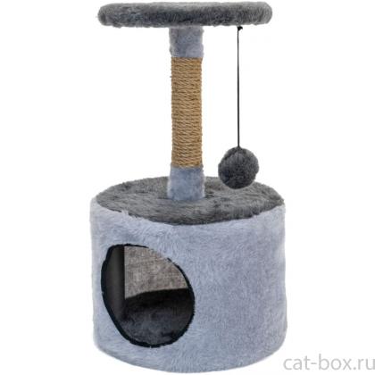 Домик-когтеточка ЭММА разборный, круглый, 34*34*60см (мех, джут) серый -0