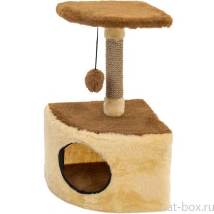  Домик-когтеточка "ЛЕОНА" разборный, угловой, 34*34*60см (мех, джут) бежевый -0