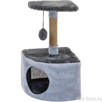 Домик-когтеточка "ЛЕОНА" разборный, угловой, 34*34*60см (мех, джут) серый -0