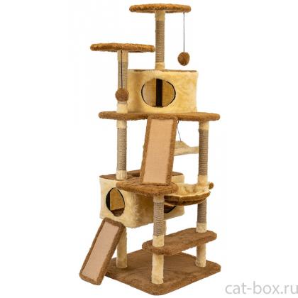Комплекс-когтеточка "НИКОЛЬ" разборный, 8ми уровн., 2 гамака, 77*90*163см (мех, джут)бежевый-0