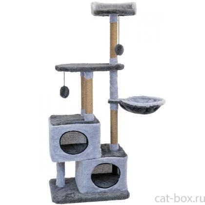 Комплекс-когтеточка "ЭЛЬЗА"  3-х уровневый, 2 домика, 80*42*139см (мех, джут) серый -0