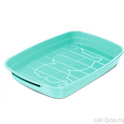 Туалет для кошек с сеткой малый "Леопольд", светло-бирюзовый, 34*26*5см-0
