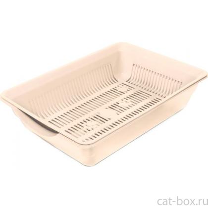 Туалет для кошек высокий с цветной сеткой "Лапки", бежевый, 35*25*9см-0