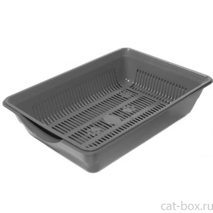 Туалет для кошек высокий с цветной сеткой "Лапки", серый, 35*25*9см-0