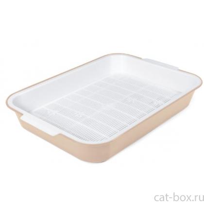 Туалет для кошек с сеткой "Эстет" бежевый, 38*28*6,2см-0