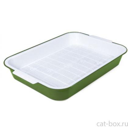 Туалет для кошек с сеткой "Эстет" темно-оливковый, 38*28*6,2см-0