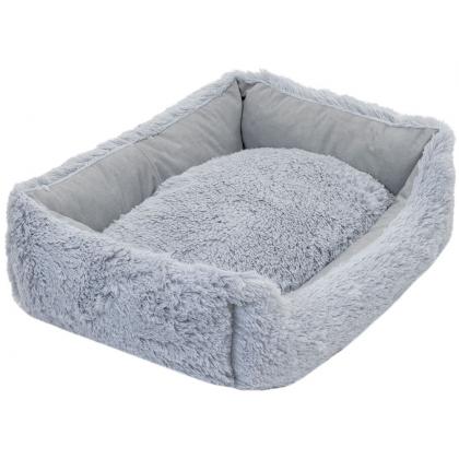 Лежак прямоугольный пухлый FURRY №3 с подушкой 70*53*h18см, серый-1