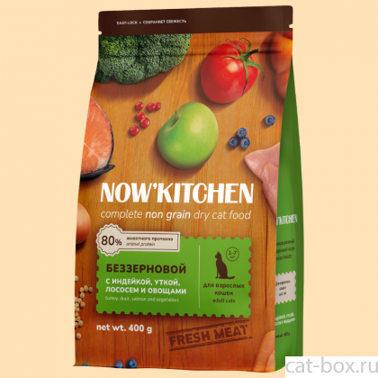 Беззерновой корм для котят со свежей индейкой, уткой, лососем и овощами, Fresh Grain-free Turkey,Duck&Salmon, Kitten, 0.4кг-0
