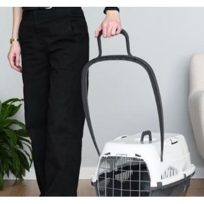 Переноска пластиковая "Спутник-3" с металлической дверью на колёсах, темно-серый/белый, 58*41*39см-1