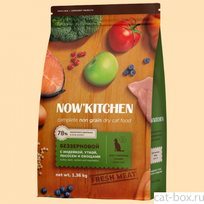 Беззерновой корм для кошек старше 7 лет со свежей индейкой, уткой, лососем, Fresh Grain-free Turkey,Duck&Salmon,Senior, 1.36кг-0