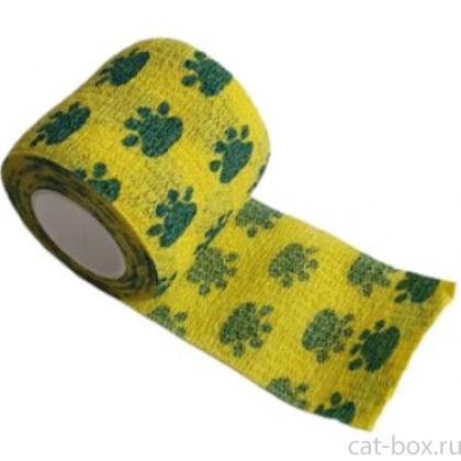 Бинт самофиксирующийся VETЗАБОТА 5см х 4,5м, желтый с лапками-0