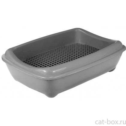 Туалет для кошек с рамкой-сеткой, глубокий  43*30*12см, серый-0