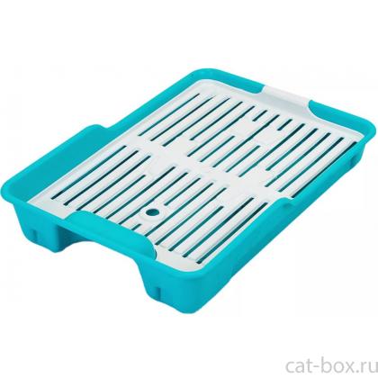 Туалет для кошек с крупной сеткой, 38*26*7см, бирюзовый-0