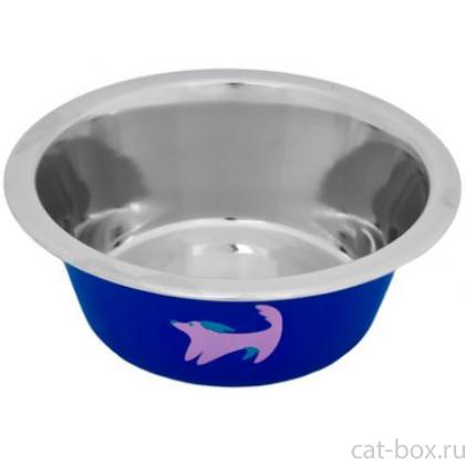Металлическая миска с рисунком,синяя, 400 мл-0
