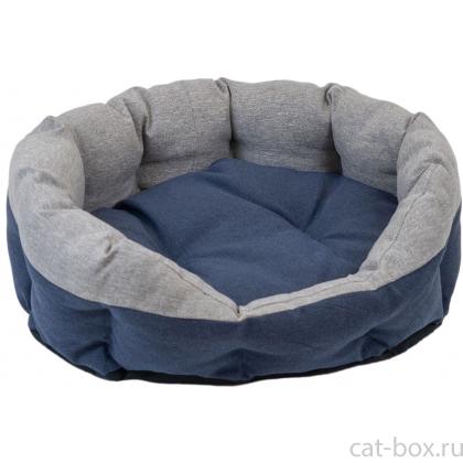 Лежак овальный пухлый, с подушкой, серый, 60*48*20см-0