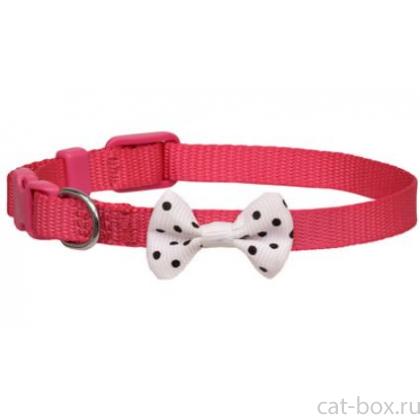 Ошейник нейлоновый "Ньото" с бантом, для кошек, розовый, 1*20-30см-0