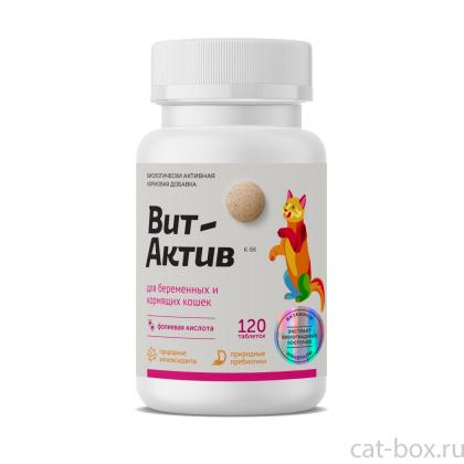 Биологически активная кормовая добавка Вит-Актив для беременных и кормящих кошек, 120 таб-0