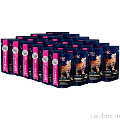 Упаковка 24шт. Паучи для кошек старше 7 лет с курицей в соусе-0