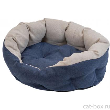 Лежак овальный пухлый, с подушкой, бежевый,  48*38*16см-0