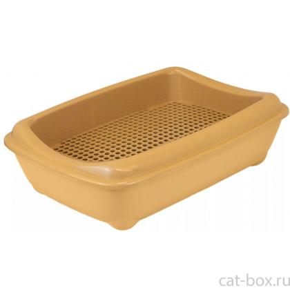 Туалет для кошек с рамкой-сеткой, глубокий  43*30*12см, бежевый-0