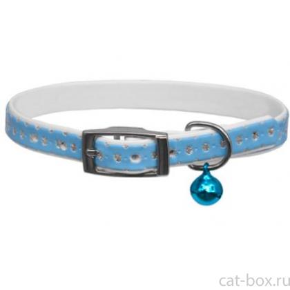 Ошейник "Дивелла" двойной, с блестками и бубенчиком, для кошек, голубой, шир. 10мм-0