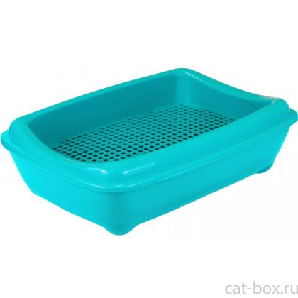 Туалет для кошек с рамкой-сеткой, глубокий  43*30*12см, бирюзовый-0