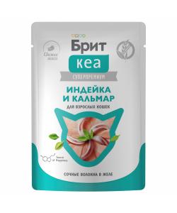 БРИТ КЕА Пауч для взрослых кошек Индейка и Кальмар в желе, 75г
