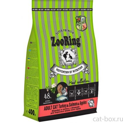 Корм сухой для кошек Adult Cat Turkey Salmon Apples Индейка и лосось с яблоком, 0,4кг-0