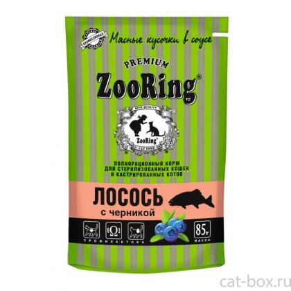 Консервы для стерилизованных кошек Сочные кусочки в соусе Лосось с черникой, 85г-0