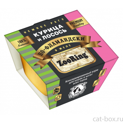 Консервы для кошек и котят Нежное рагу в желе по-Фламандски курица и лосось, 75г-0