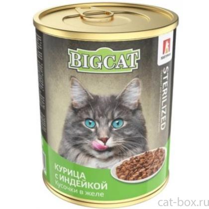 Консервы для стерилизованных кошек курица с индейкой, кусочки в желе-0