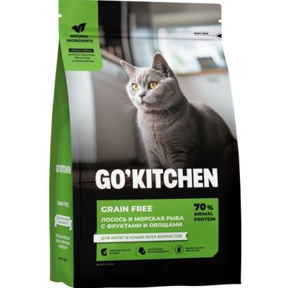 GO! KITCHEN Полнорационный беззерновой сухой корм для котят и кошек всех возрастов с лососем и морской рыбой, 7.26кг-1