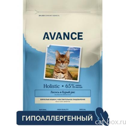 Полнорационный сухой корм для взрослых кошек с чувствительным пищеварением с лососем и бурым рисом (Adult Sensitive), 0.4кг-0