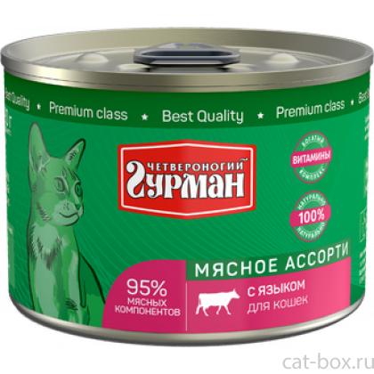 Консервы для кошек "Мясное ассорти" с языком, 190г-0