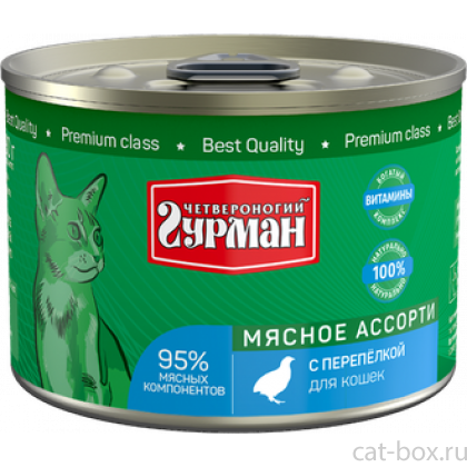 Консервы для кошек "Мясное ассорти" с перепелкой, 190г-0