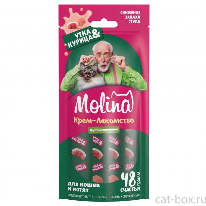 Функциональное крем-лакомство с уткой и курицей для кошек, Снижение запаха фекалий, 48г-0